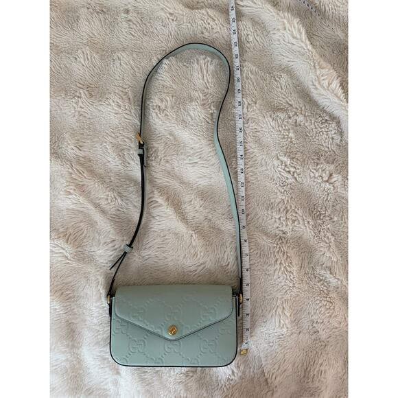 NWOT Authentic Gucci Green Calfskin Leather GG Super Mini crossbody purse  $1500 - Picture 10 of 16